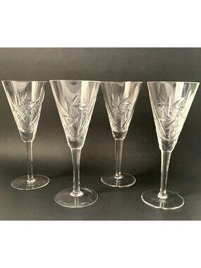4 Pinwheel Crystal Wine Glasses MCM Stems Goblets Vintage Barware Cocktail Glass